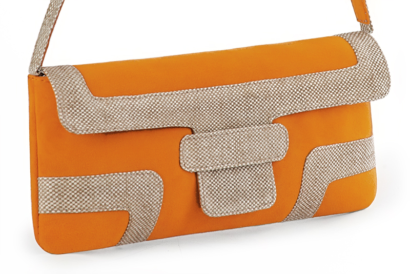 Apricot orange and natural beige women's dress clutch, for weddings, ceremonies, cocktails and parties. Front view - Florence KOOIJMAN